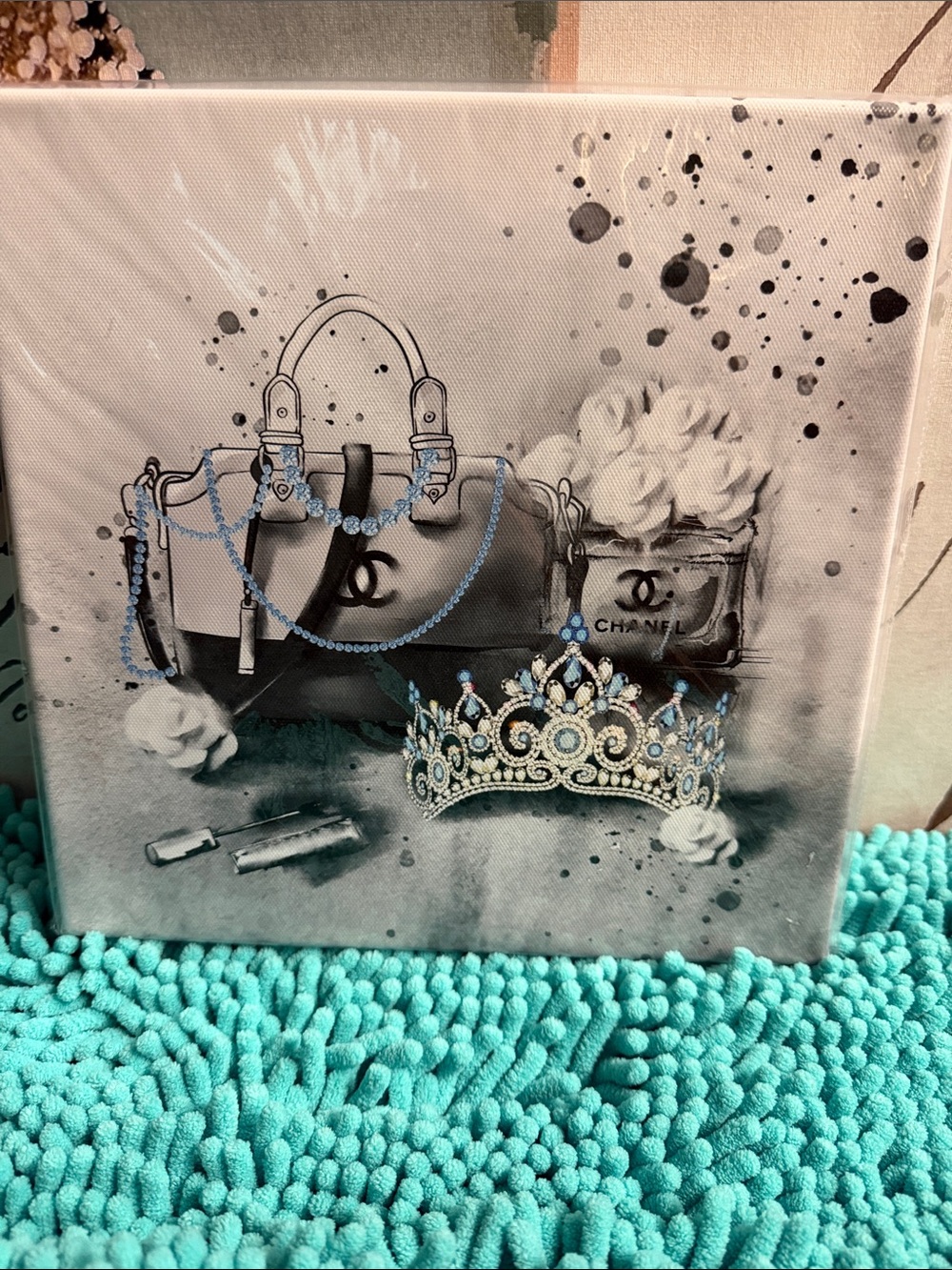 Designer fashion Black White and Teal Fashion Canvas Art. 10x10”🆕